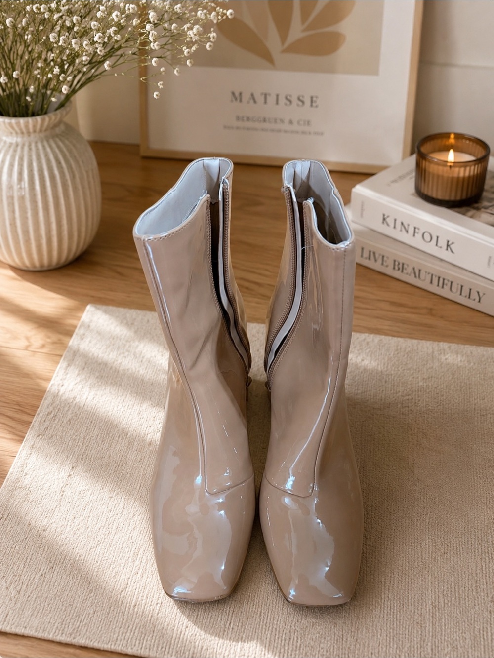 Steve Madden Beige Patent Ankle Boots